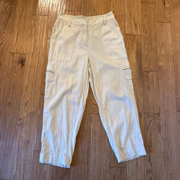 Rachel Zoe Linen tan cropped cargo pants size 8 - Picture 2 of 10
